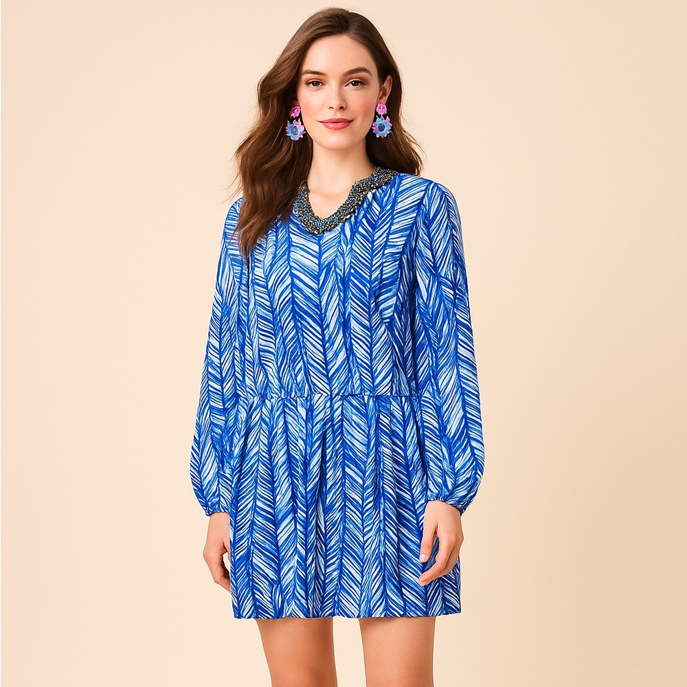 Lilly Pulitzer Blue Patterned Long Sleeve Romper